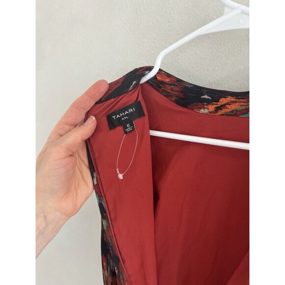 Tahari Tsl Pleated Midi Dress Women's Knee Length Orange Tank Sleeveless 6 - Picture 3 of 5